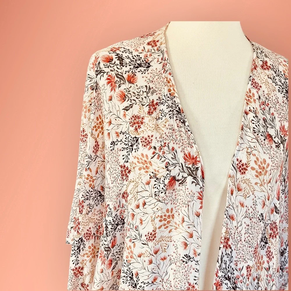 Floral Chiffon Kimono Cardigan Short Sleeve Blouse - Picture 1 of 9